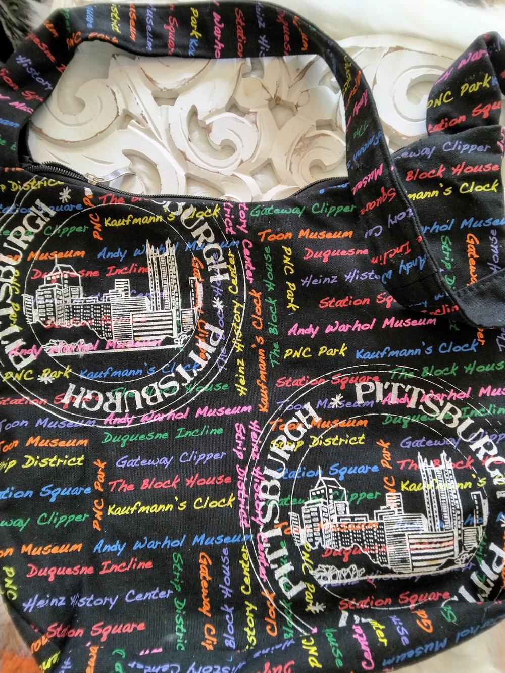 Pittsburgh Skyline Graphic Tote - Black with Rainbow Script